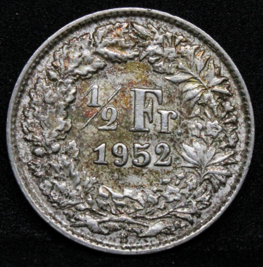 1952 Switzerland 1/2 Franc KM# 23. EF