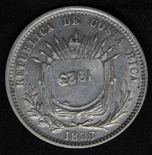 1923, 50 Céntimos Counterstamped Coinage,  Costa Rica. KM-159, UNC
