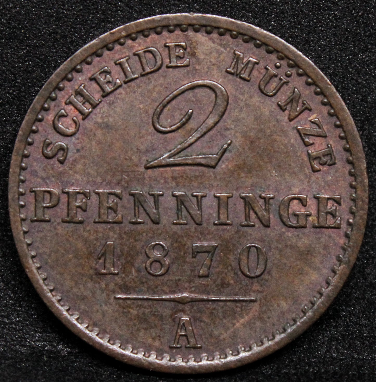 1870 -A 2 Pfennigs - William I. Prussia Copper. KM-481 UNC