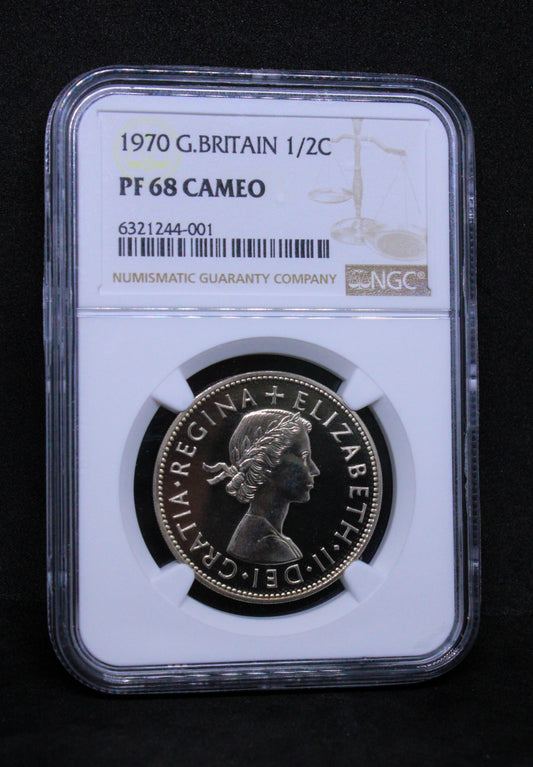 1970 1/2 crown Proof. Queen Elixabeth. PF68 Cameo, top pop
