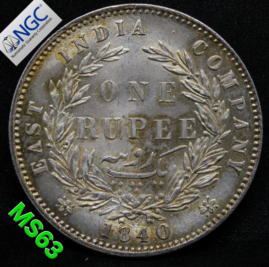1840 (B&C) INDIA RUPEE .NGC MS 63