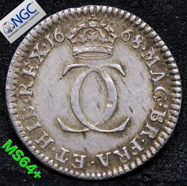 1668 ENGLAND 2 PENNY BULL-675 ESC-2170 PATTERN CHARLES II - MAUNDY .NG.C MS 64+ SOLD..