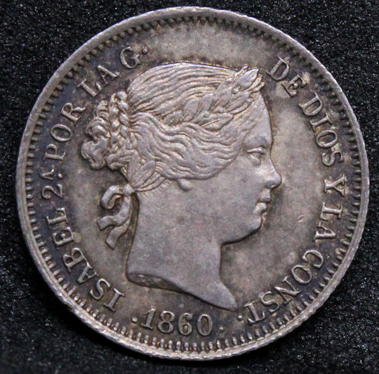 1860 SPAIN REAL SEVILLE .NGC MS 62, TOP POP
