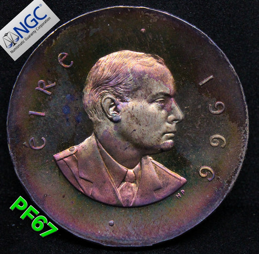 1966 IRELAND SILVER 10 SHILLINGS EASTER UPRISING PROOF .NGC PF 67