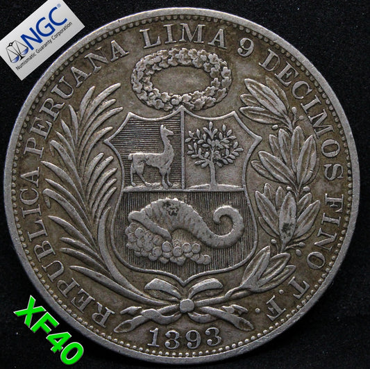 1893 3/8 TF PERU SOL .NGC XF 40