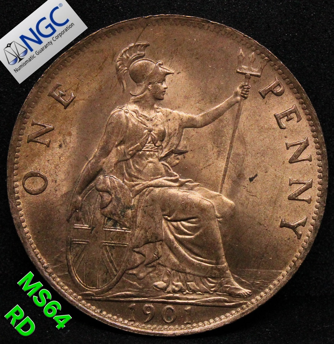 1901 G.BRITAIN PENNY Queen Victoria .NGC MS 64 RD