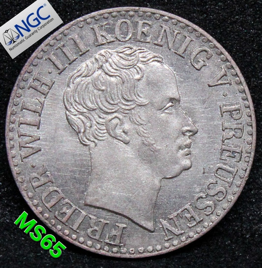 1834A GERMANY 1/2 Silber Groschen  PRUSSIA .NGC MS 65