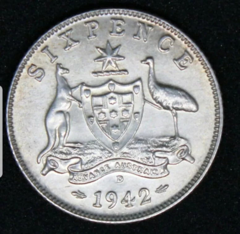 1942-D Sixpence. Australia: George VI aUNC