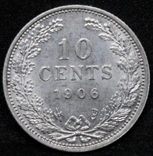 10 cents 1906. Netherlands. Wilhelmina I. KM-136. UNC
