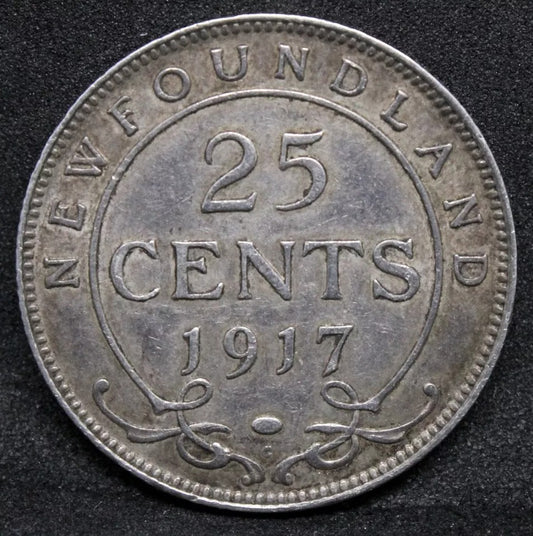 25 Cents 1917-C, Newfoundland. King George V. KM-17. EF