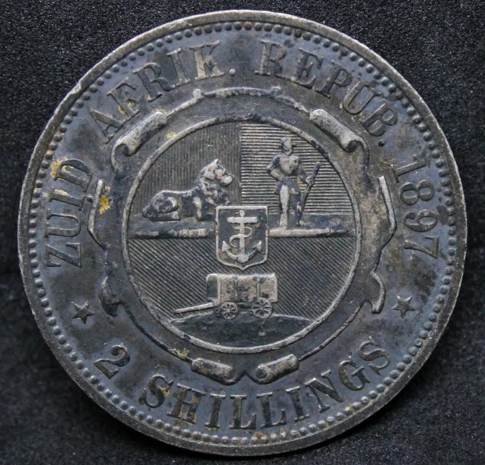 1897 South Africa 2 Shillings, KM-4. aUNC Blue Hue