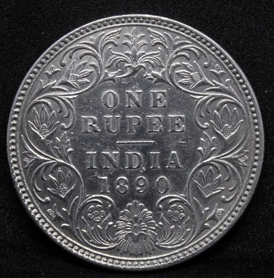 1890-B Rupee, Queen Victoria, British-India. KM-492 GEF cleaned