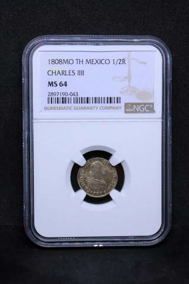 1/2 real 1808 Mo-Th. Mexico, Charles IV. KM-72. NGC MS64