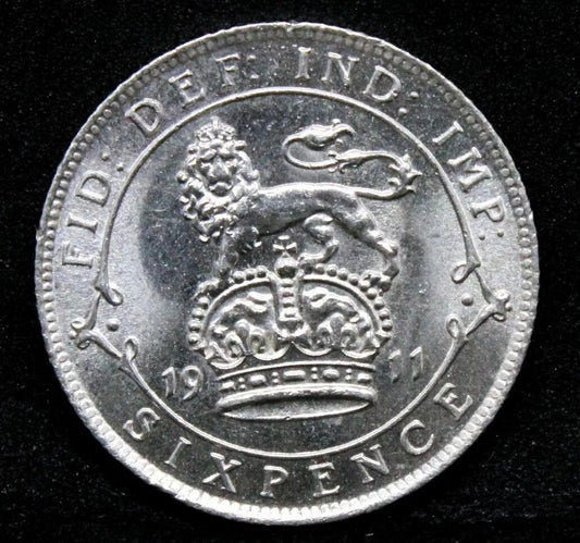 1911 6 (Six) Pence, George V, BUNC silver coin very high grade SOLD..