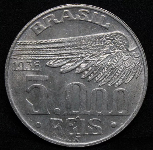 5000 Reis 1936. Brazil silver coin 10g. KM-543 UNC