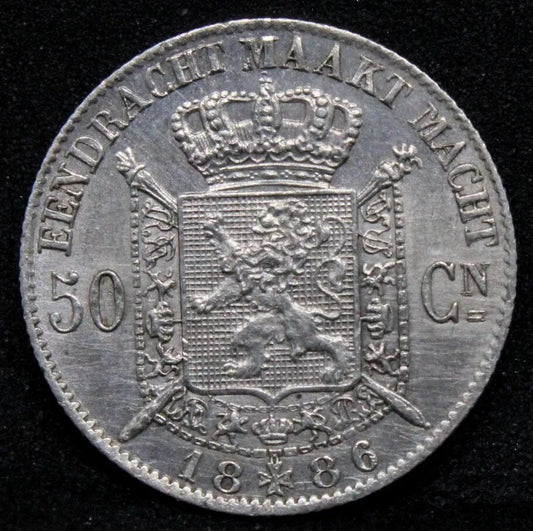 1886 50 Centimes - Belgium, Léopold II Dutch text, KM-27 AU