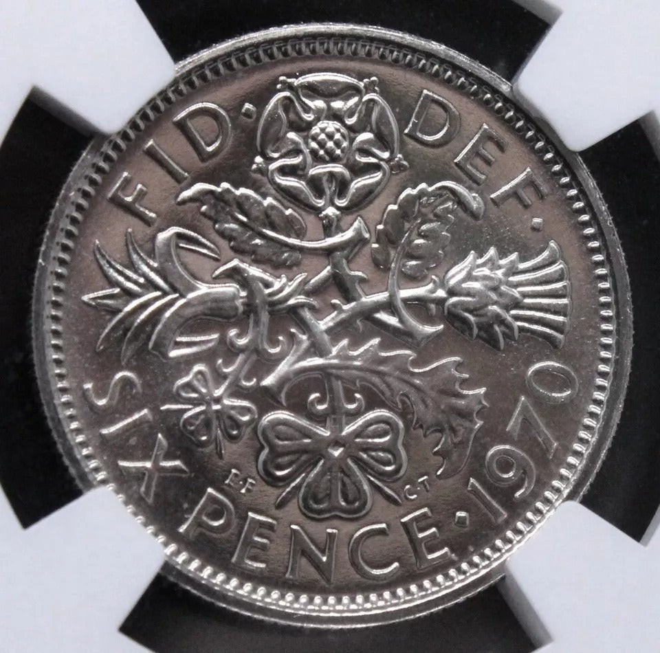 6 pence 1970 Proof. Elizabeth II. NG.C PF70, perfect grade. SOLD..