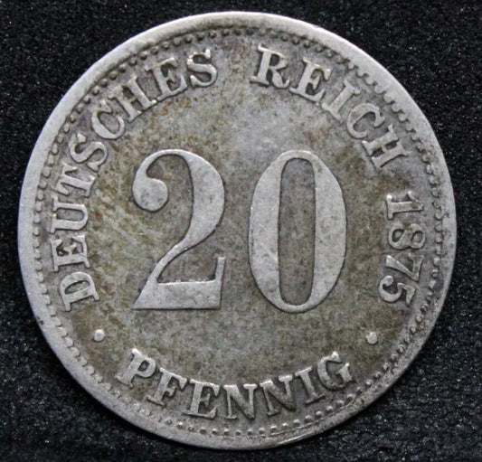 20 Pfennig 1875-C. Germany Empire. Wilhelm I. KM-5 VF