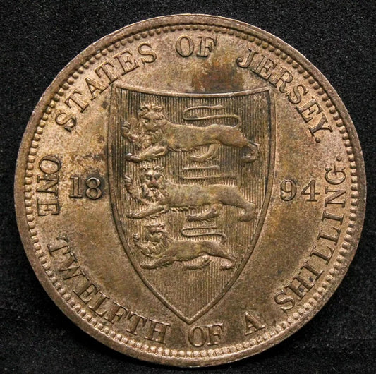 1894 1/12 Shilling, Jersey. Queen Victoria. KM.8. aUNC