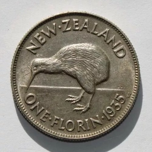 1935 New Zealand 2 shilling Florin George V UNC, rare low mintage 750k