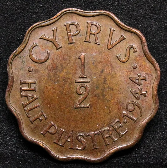 1944 1/2 Piastre, Cyprus. King George VI KM.22a