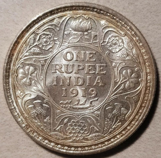 1919 rupee George V India-British Rupee KM 524 BUNC #2