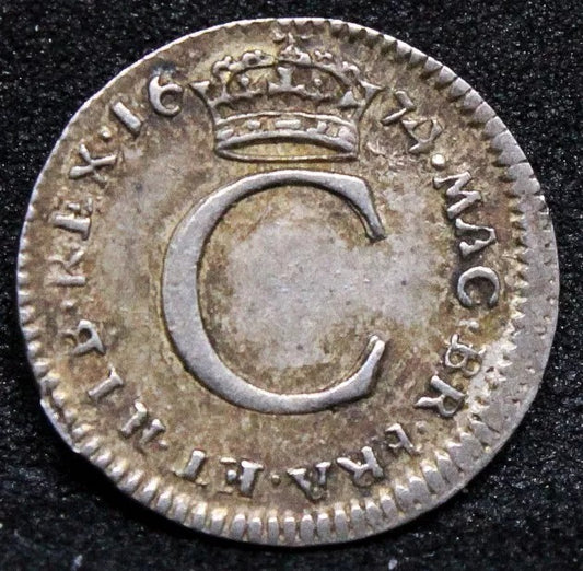 1 penny Maund.y issue, 1674. Charles II Reverse G for Gratia Var. S.3390 SOLD..