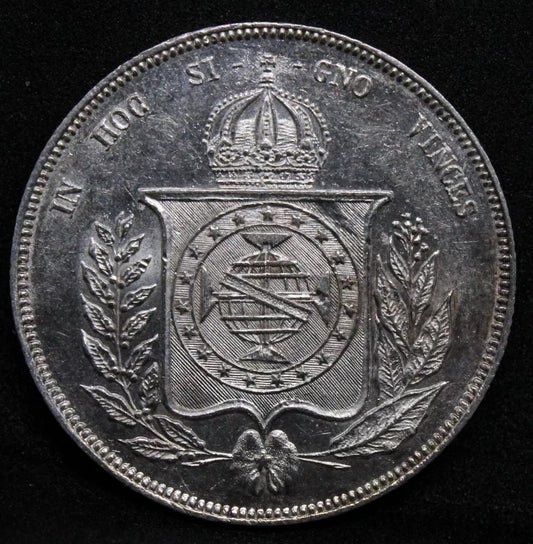 1000 Reis 1858, Brazil Silver Coin. KM-465. EF *cleaned