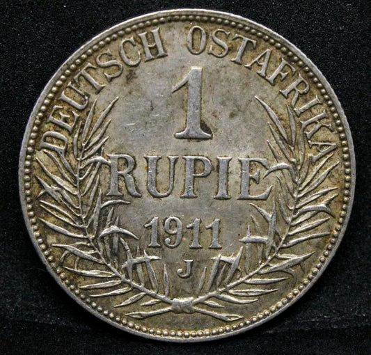 1911 -J Rupie, Wilhelm II, German East Africa KM-10, UNC With Amber Toning
