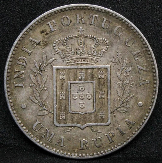 1 Rupia 1881, Portuguese-India. Luis I. Degraded date error . KM-312