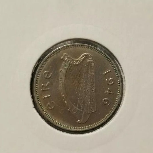 1946 Ireland Republic six 6 Pence KM 5 UNC, rare low mintage date 720,000