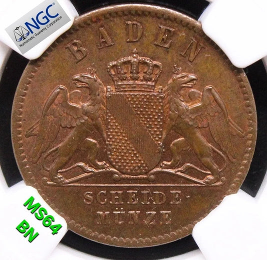 1 Kreuzer 1860, Baden German state issue. KM-242. UNC MS64 BN