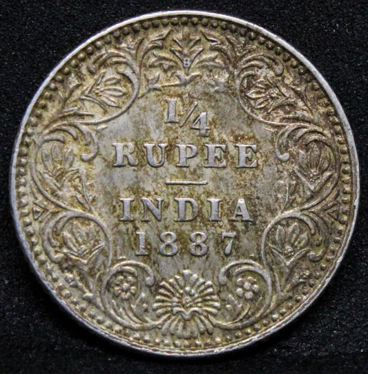 1887-C incuse 1/4 Rupee British-India Victoria, KM 490 EF
