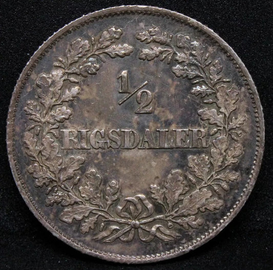 1/2 Rigsdaler 1854 , Denmark Frederik VII, KM# 759. UNC