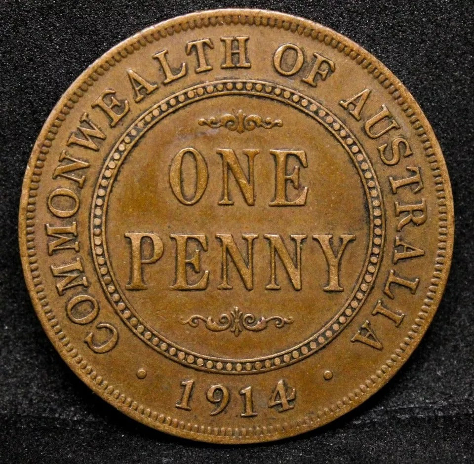 1914 Penny, Australia. King George V. KM-23. aEF key date