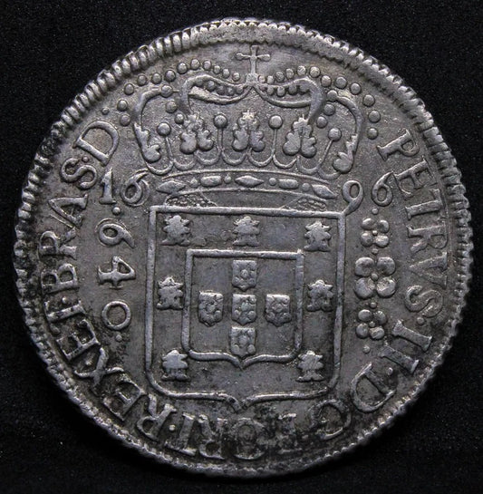 640 reis 1696 Brazil KM-84 Pedro II silver coin