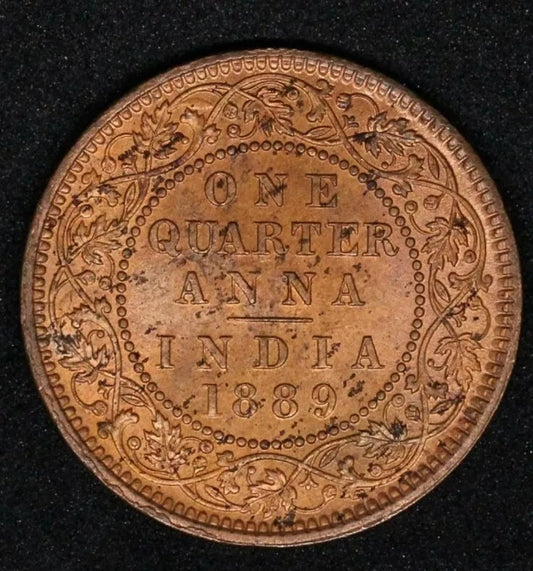 1889 1/4 Anna, British-India, Queen Victoria. UNC+Lustre, KM-486