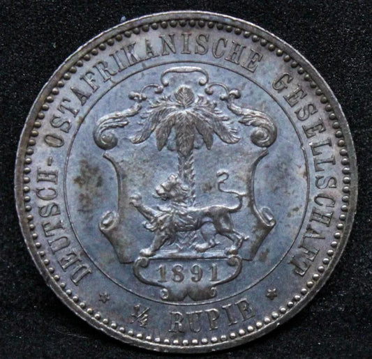 ¼ Rupie 1891 German East Africa- Wilhelm II. KM-3 UNC +blue colour