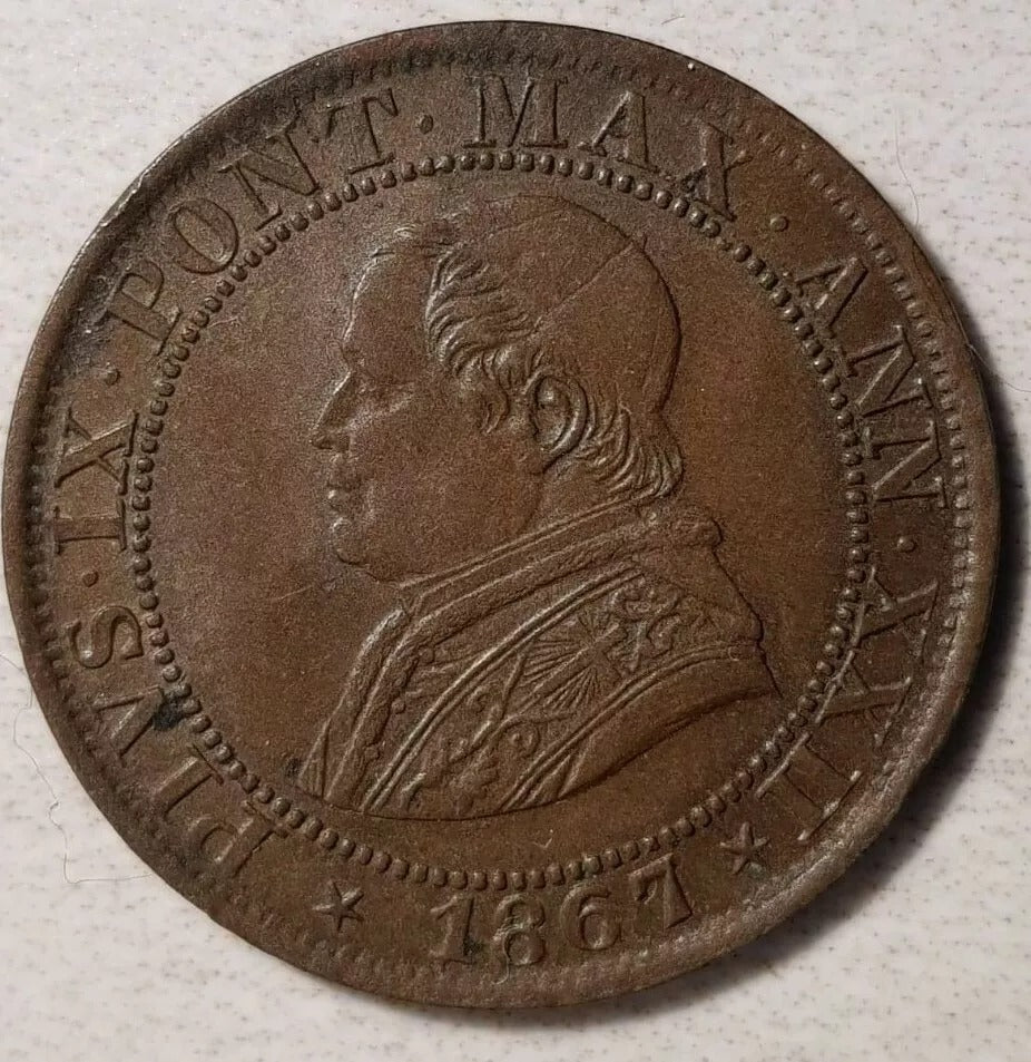 1867 Half 1/2 Soldo 2 Centesimi - Pius IX - Papal States EF