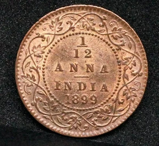 1899 1/12 Anna, Queen Victoria. British-India. KM-483 UNC+