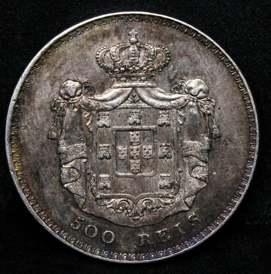1841 Portugal 500 Reis, Queen Maria II. KM-471 aUNC With Colour, low mintage 22k