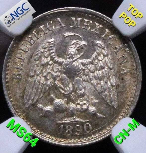 5 Centavos 1890 CN M. Mexico Silver. KM-398. UNC NGC MS64 top pop #2