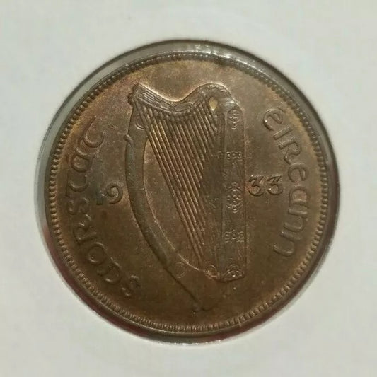 Ireland Free States Penny 1D 1933 UNC, Mintage 1,680,000, Rare date