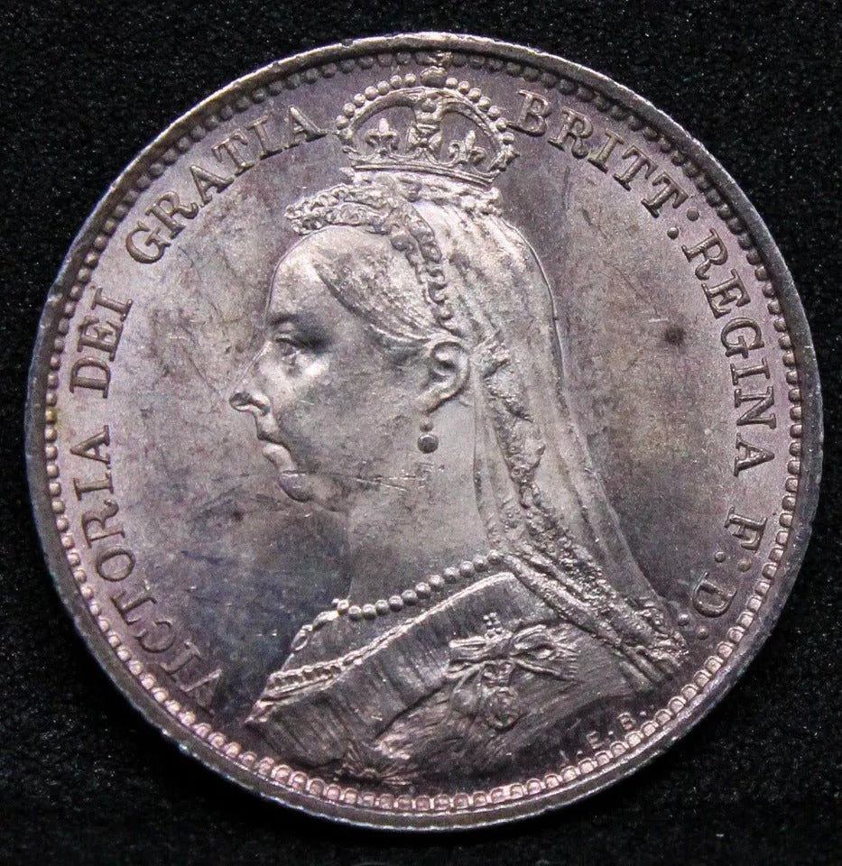 6 pence 1888. Queen Victoria Veiled head. S.3929. UNC