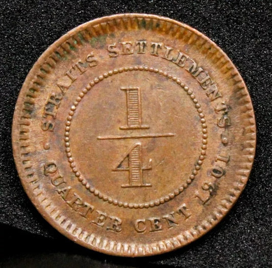 1901 Straits Settlements 1/4 Cent, Queen Victoria KM# 14 gEF