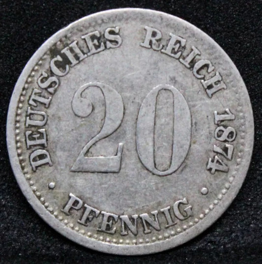 20 Pfennig 1874-D. Germany Empire. Wilhelm I. KM-5 VF
