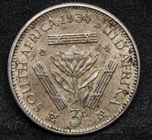1934 South Africa 3 Pence, George V. KM-16.2 EF