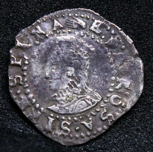 Hammered Penny, Elizabeth I, Sixth issue. MM.hand(1590-92) S.258. Silver coin