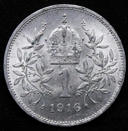 1 Krona 1916, Austria Silver. Francis Joseph I. KM-2820. UNC
