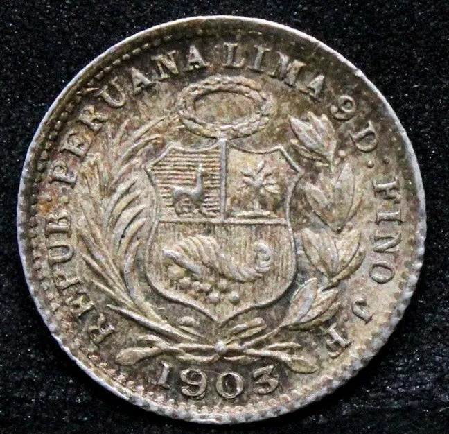 1903/803 1/2 Dinero. Peru Silver Coin. KM-206.2 UNC